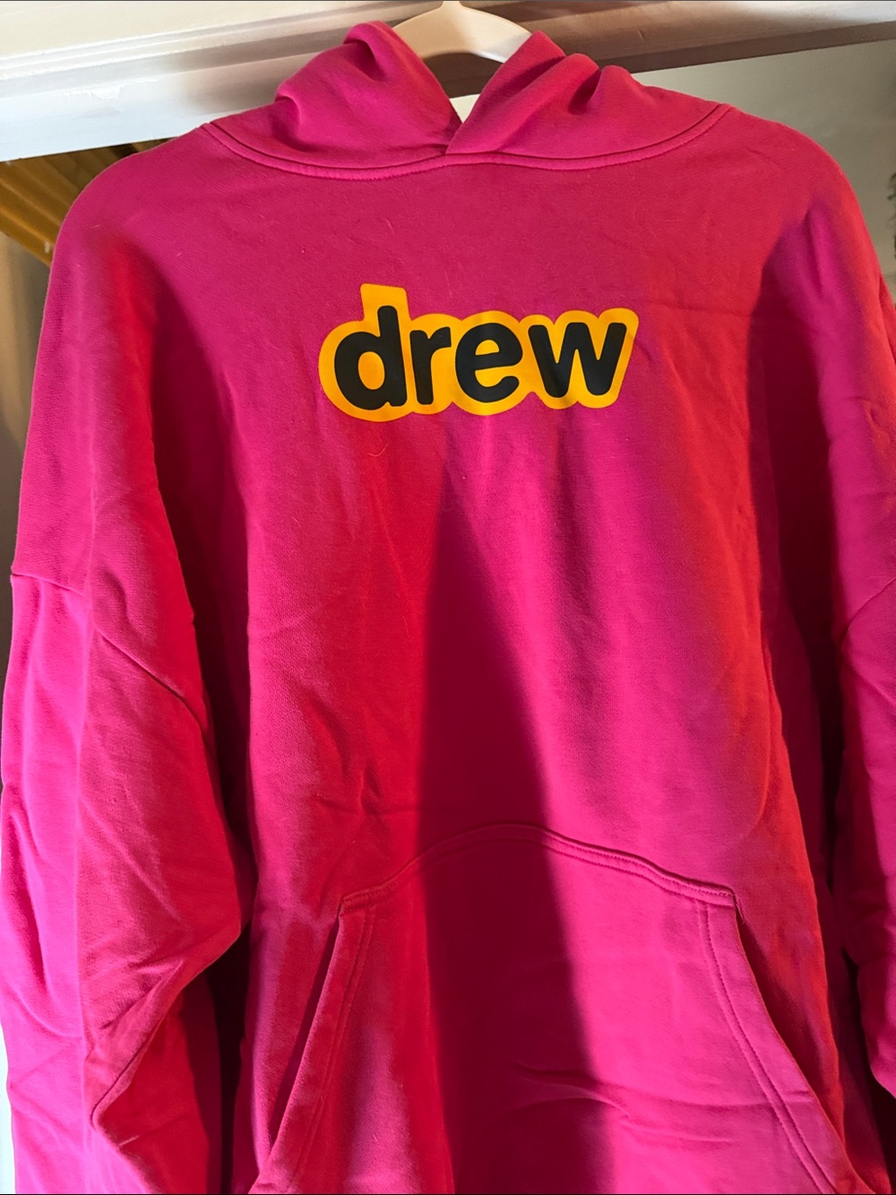 DREW Bright Pink Hoodie with Yellow-Outlined Logo